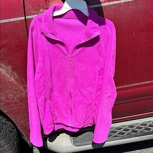 Bright Pink 100% Polyester Fleece Zip Up Jacket Long Sleeves Collar Women’s M